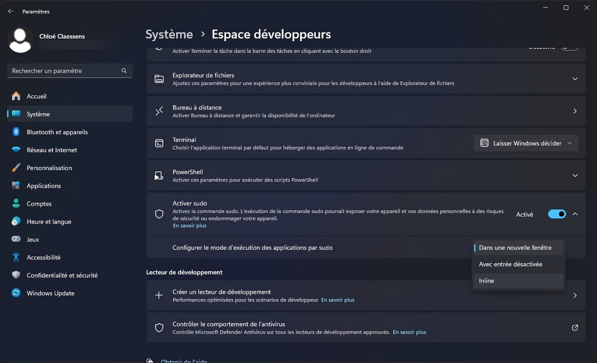 Windows 24H2 : la commande sudo est disponible dans les paramètres pour les développeurs © Clubic