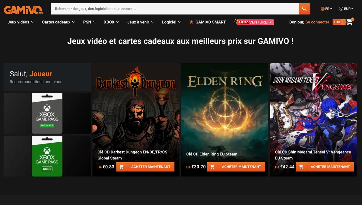 Une marketplace proposant de nombreux jeux vidéos et logiciels © Gamivo