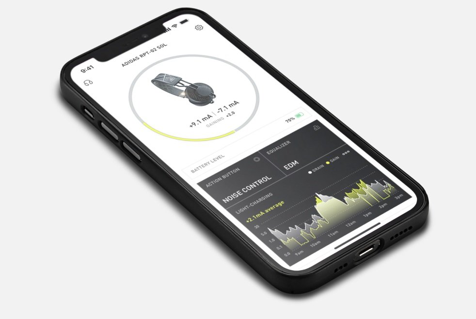 L'application dédiée, Adidas Headphones, est un puissant outil de suivi pour la recharge © Adidas