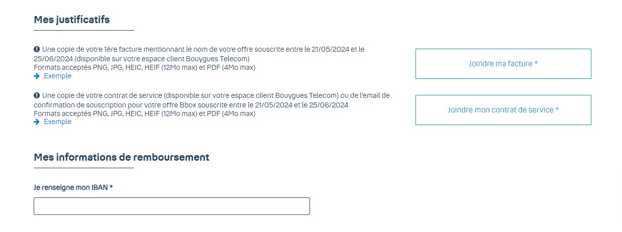 Les justificatifs réclamés par Bouygues Telecom pour valider sa demande de remboursement © Alexandre Boero / Clubic