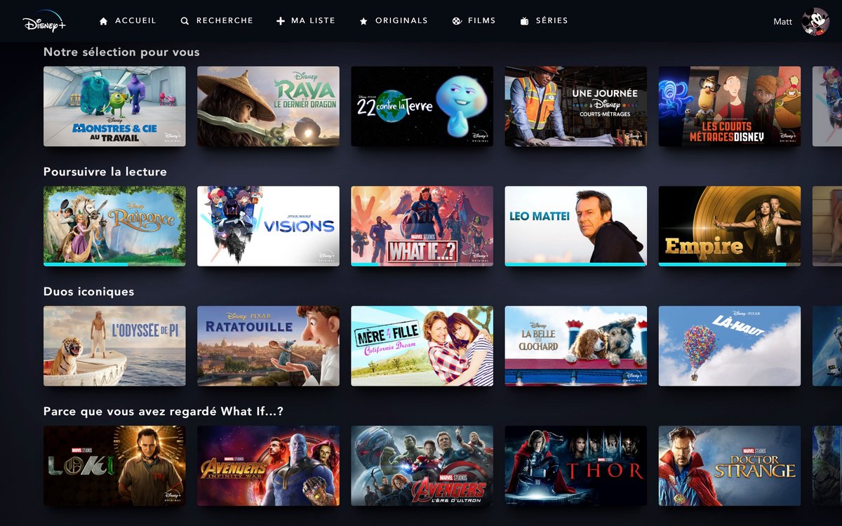 Disney+ - La suite de l'accueil, avec des recommandations