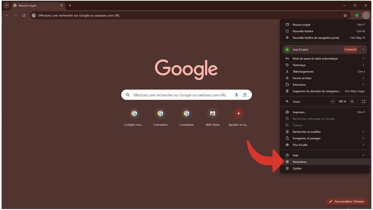 Les paramètres sont facilement accessible par le menu latéral de Google Chrome © Axel Reghis pour Clubic