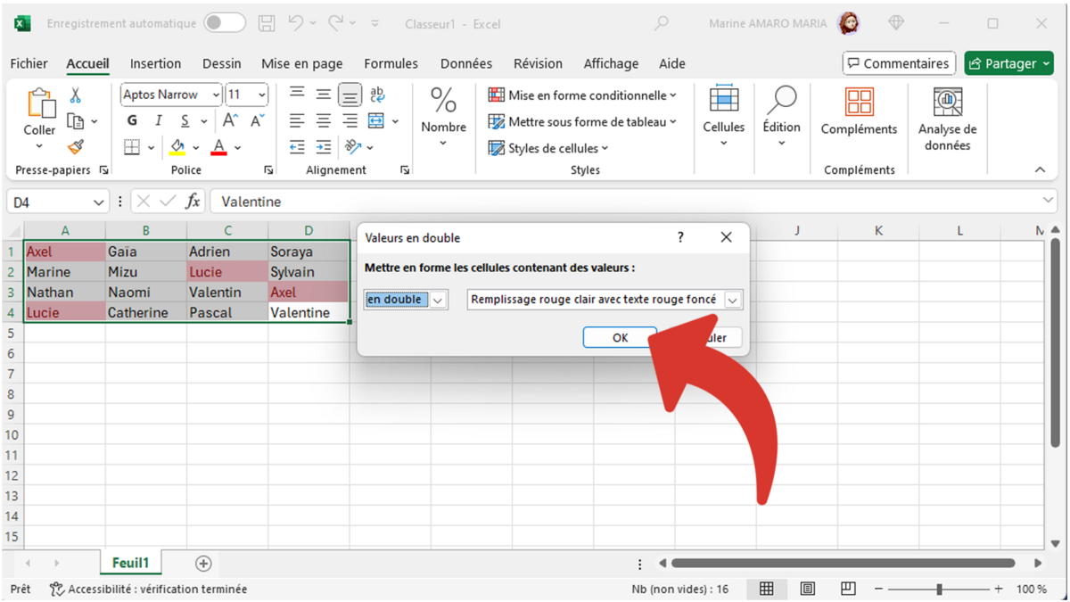 Confirmer cette configuration pour identifier les valeurs en double © Clubic