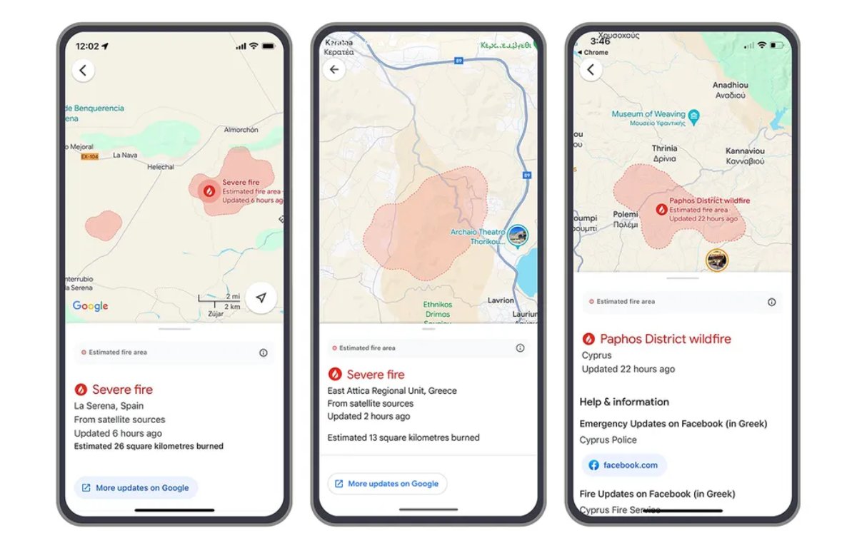 Exemples des démarcations d'un feu de forêts. © Google