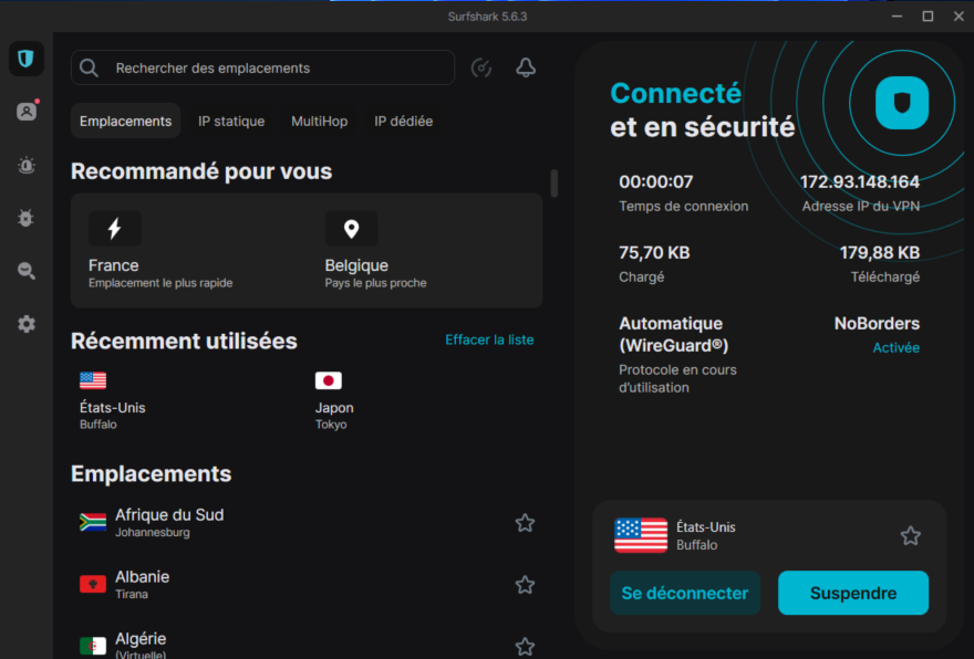 Surfshark VPN - une interface intuitive, accessible à tous