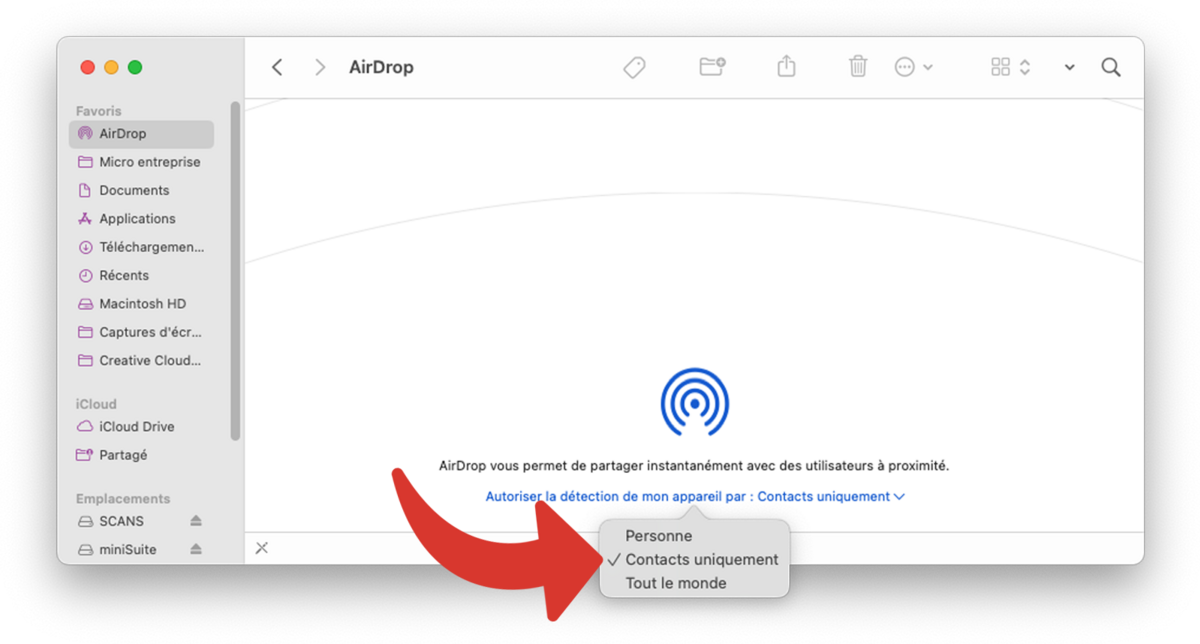 Réglages d'AirDrop dans le Finder sur Mac © Clubic