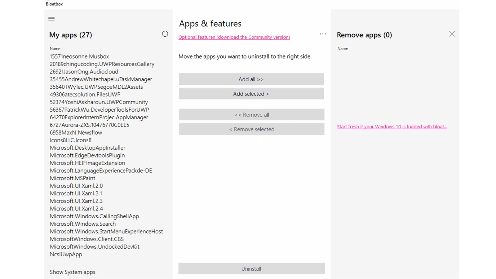 L'interface de NoBloatbox - © NoBloatbox
