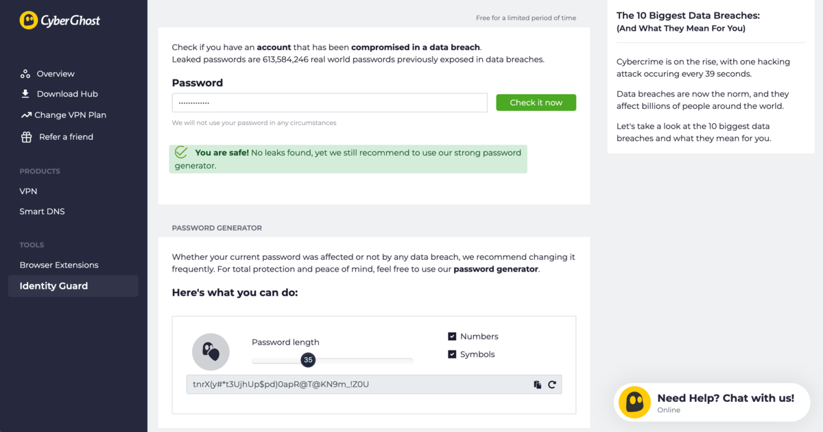 CyberGhost - Identity Guard garde un œil sur la sécurité des identifiants et mots de passe. © Clubic
