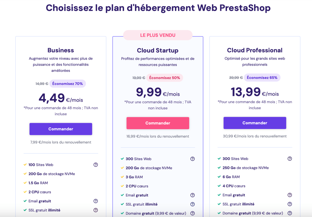 Hostinger - offre 2024 pour l'hébergement PrestaShop