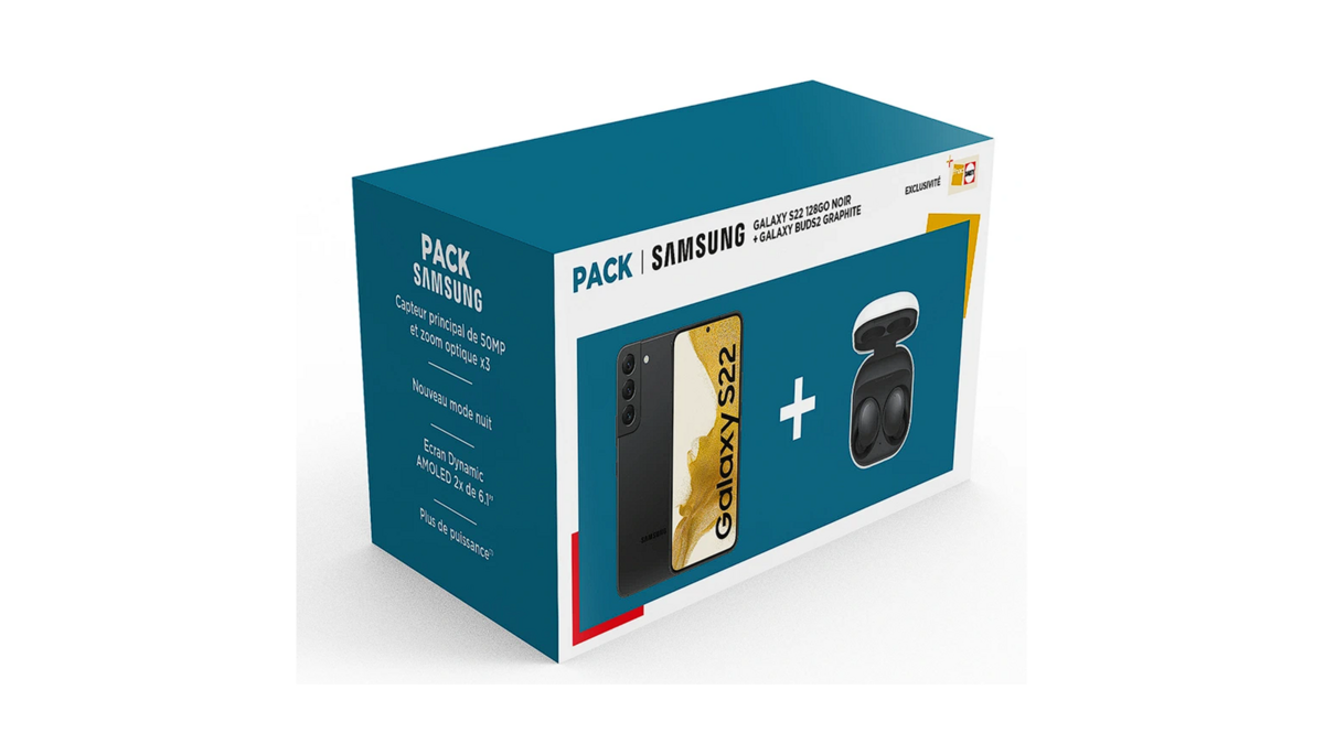 Le pack Samsung avec le Samsung Galaxy S22 et les écouteurs Samsung Galaxy Buds2