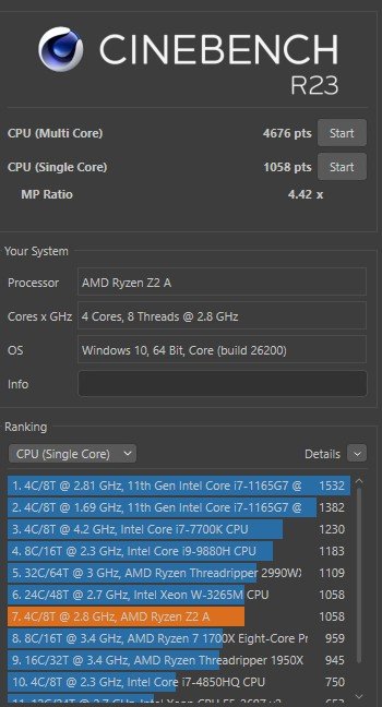 Les performances sous Cinebench R23. ©Clubic