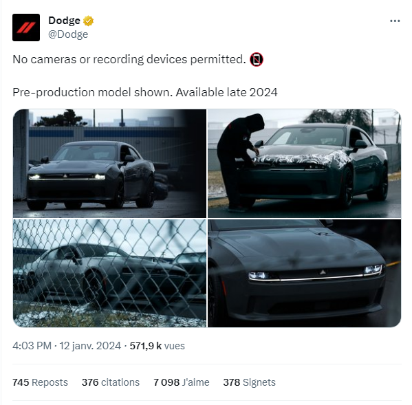  Une version quasi finale, teasée en quatre photos par Dodge © Dodge sur X.com