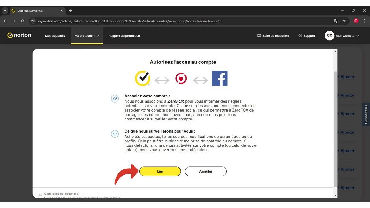 Liez votre compte de réseau social à Norton 360 © Clubic
