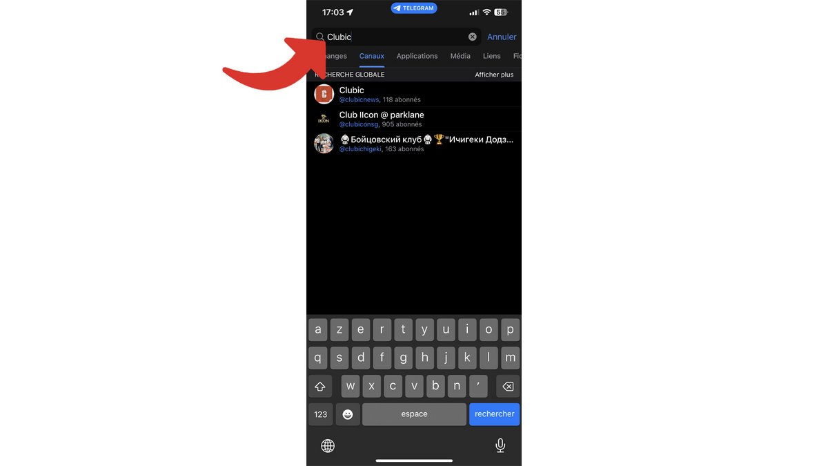 Recherchez "Clubic", puis cliquez sur le canal public recherché © Axel Reghis pour Clubic