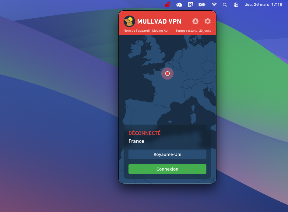 Mullvad VPN - l'écran d'accueil © Clubic