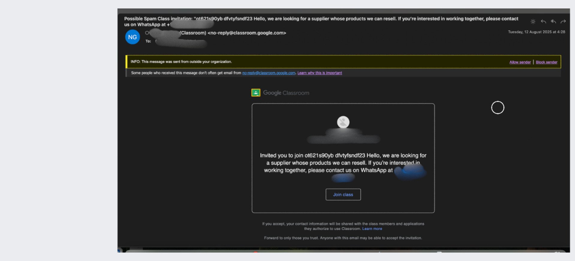 Exemple d’e-mail de phishing © CheckPoint