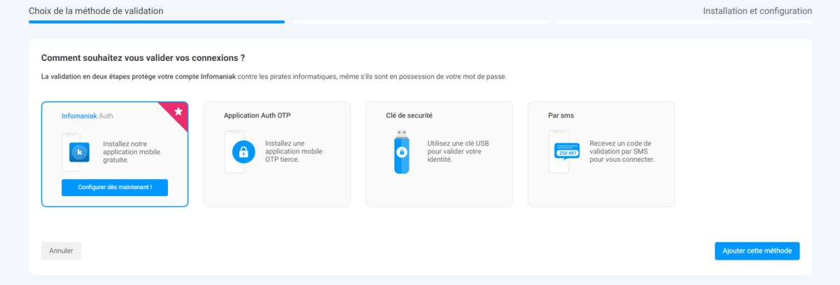 Infomaniak - Options de validation des connexions à la boîte mail