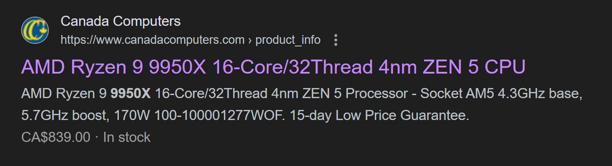 839 dollars canadiens pour le Ryzen 9 9950X ? © VideoCardz