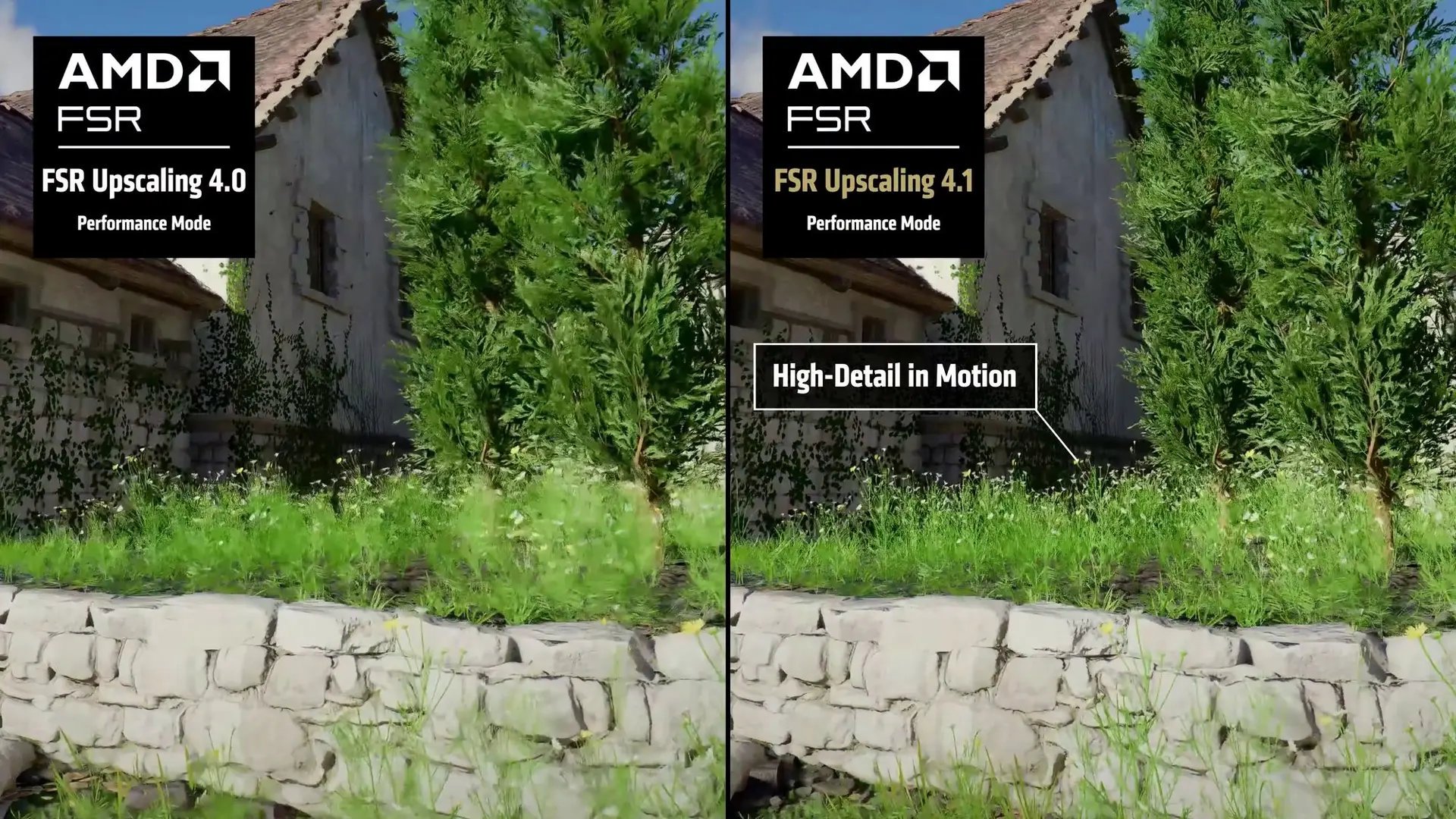 AMD compare FSR 4.1 et FSR 4.0 sur Crimson Desert en mode performance. © AMD