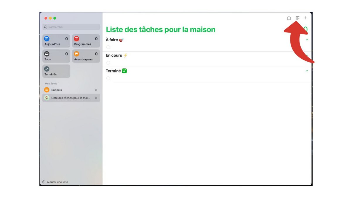 Ajout de sections pour le tableau Kanban dans Rappels de macOS