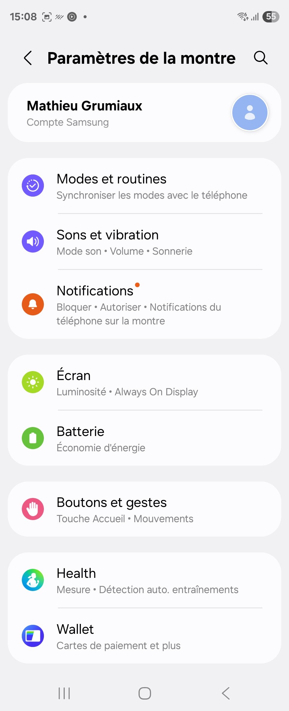 Samsung Galaxy Watch 8 Paramètres