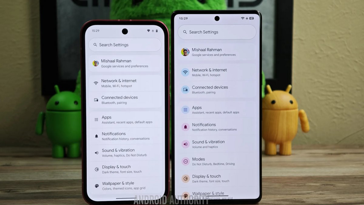 Icônes couleur, titres de section apparents en permanence, sous-menus fléchés, les Paramètres d'Android 16 se refont une aussi beauté. © Android Authority