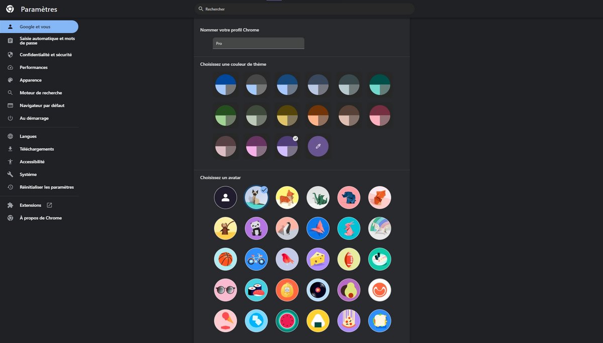 Les paramètres du profil sur Google Chrome