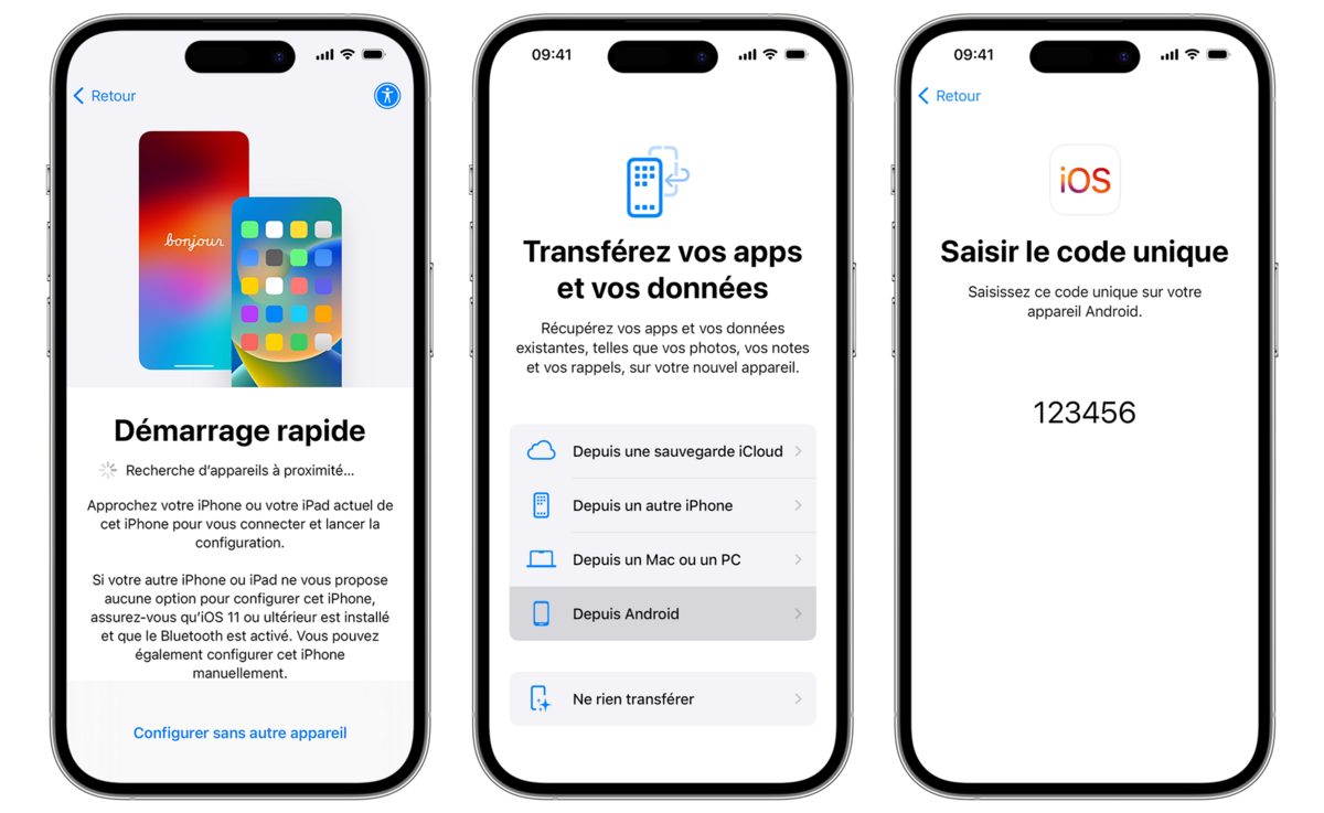 Transfert de données simplifié entre appareils Android et iPhone avec l'app. - © Migrer vers iOS