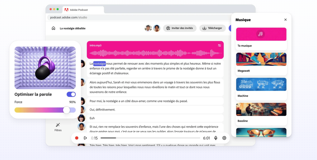Le module « Mic Check » d’Adobe Podcast analyse votre micro et l’environnement d’enregistrement pour optimiser la qualité audio avant la prise de son - © Adobe