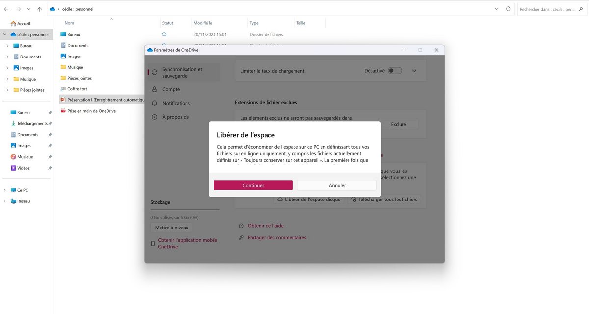 Libérer de l'espace disque avec la fonction Fichiers à la demande de OneDrive