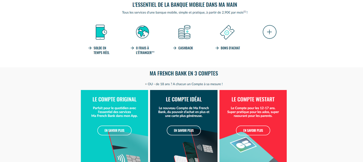 Présentation des 3 types de comptes disponibles © Ma French Bank / La Banque Postale