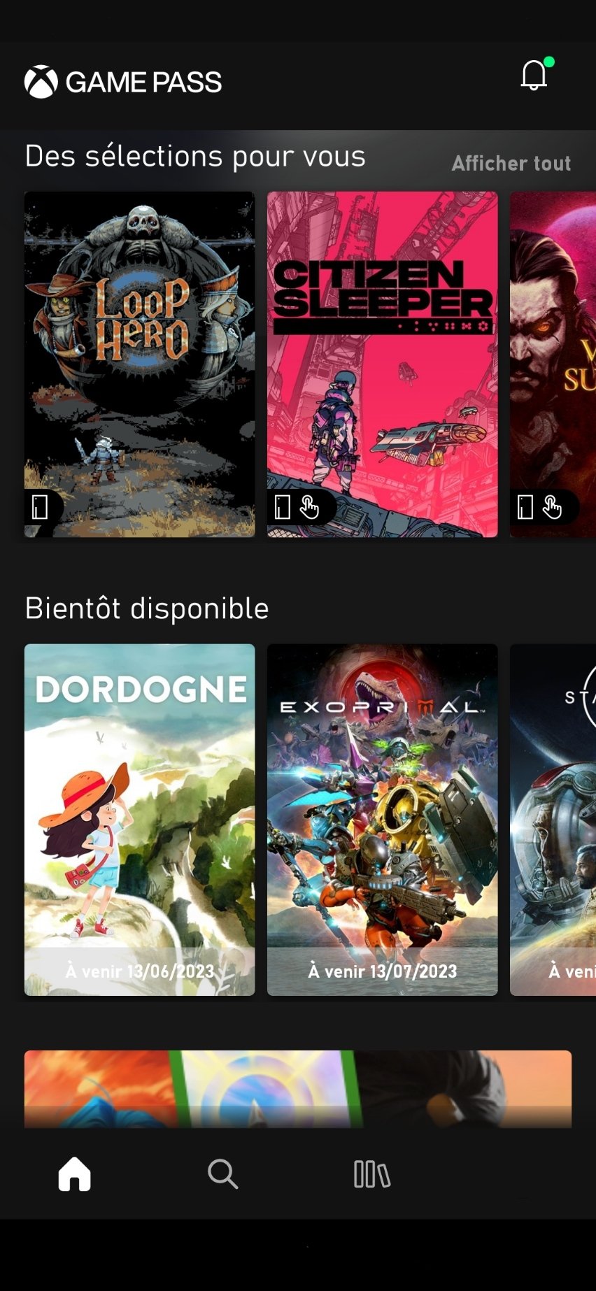 Xbox Game Pass - L'interface sur mobile