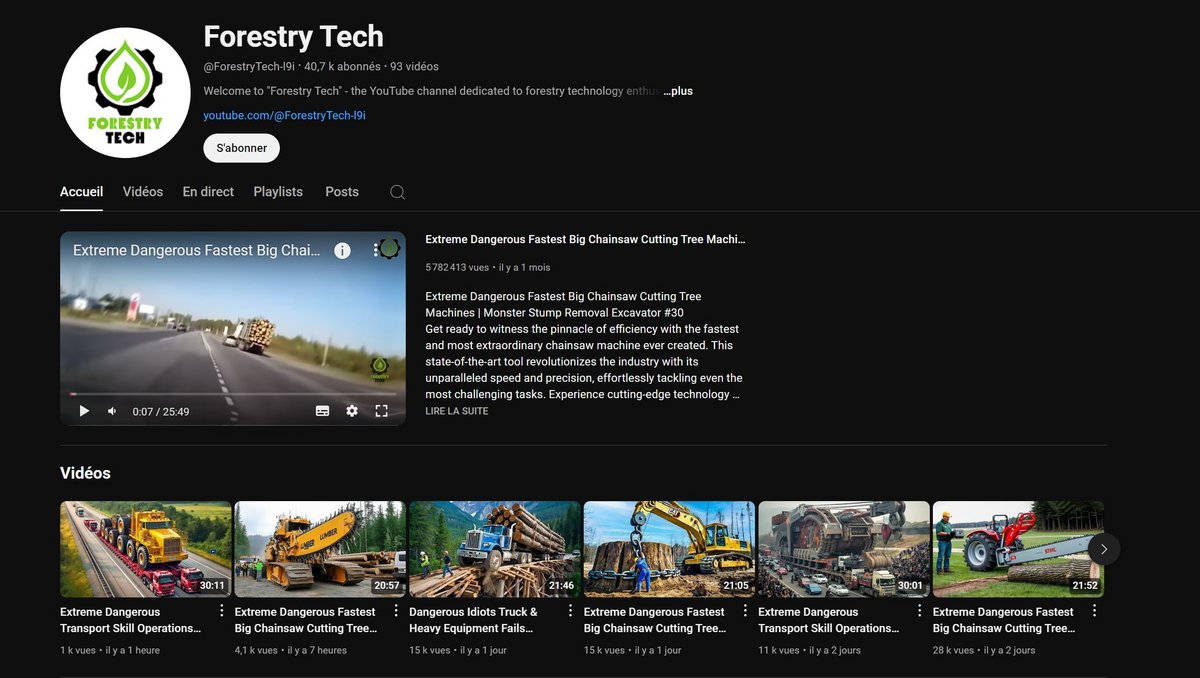 Tous les contenus de la chaine "Mr. Tech" sont réapparus chez "Forestry Tech" (et d'autres) qui génère déjà des millions de vues © Capture d'écran YouTube - Clubic