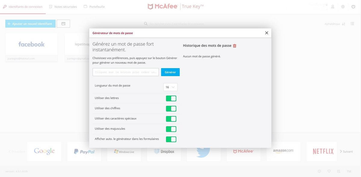 McAfee True Key - Générateur de mots de passe