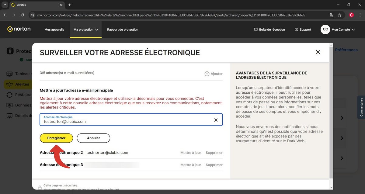 Renseignez votre nouvelle adresse mail et enregistrez vos modifications © Clubic