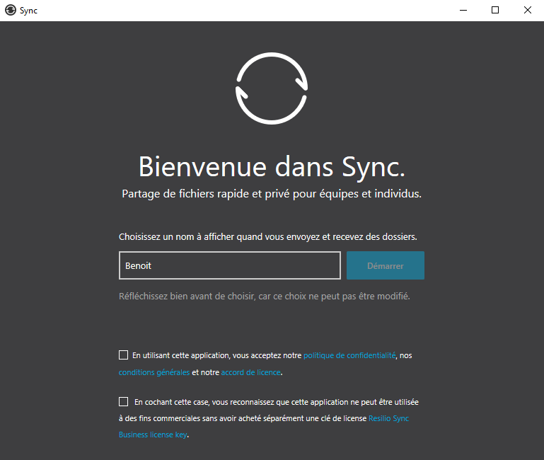 Resilio Sync - Ecran d'accueil