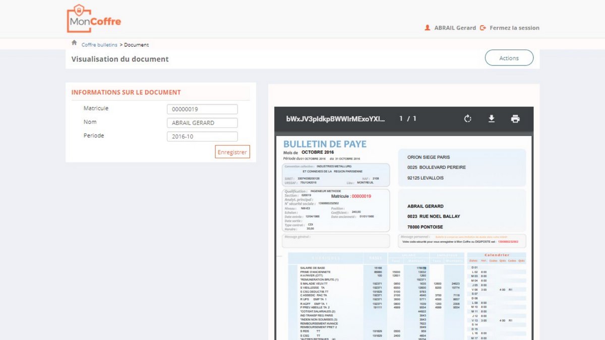 MonCoffre fiche de paie