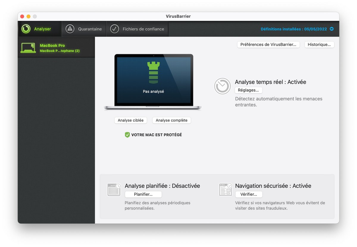 Intego pour Mac - L'interface de l'antivirus