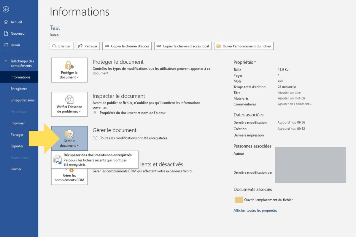 Récupérez vos documents perdus © Microsoft