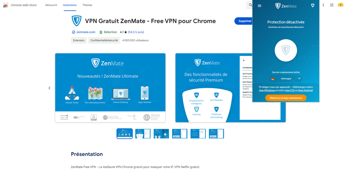 Utilisez une bande passante sécurisée et masquez votre localisation © ZenMate