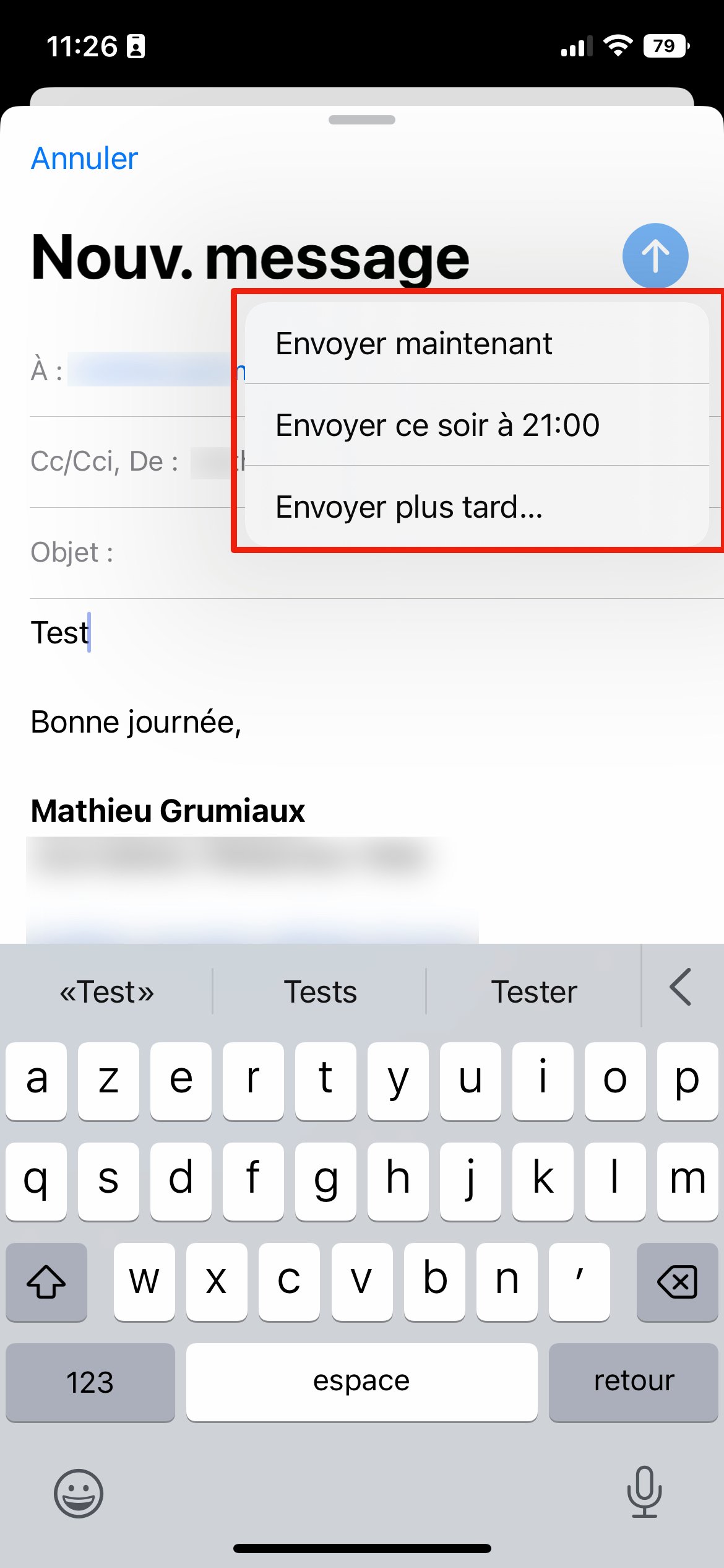 iOS 16 Mail programmé