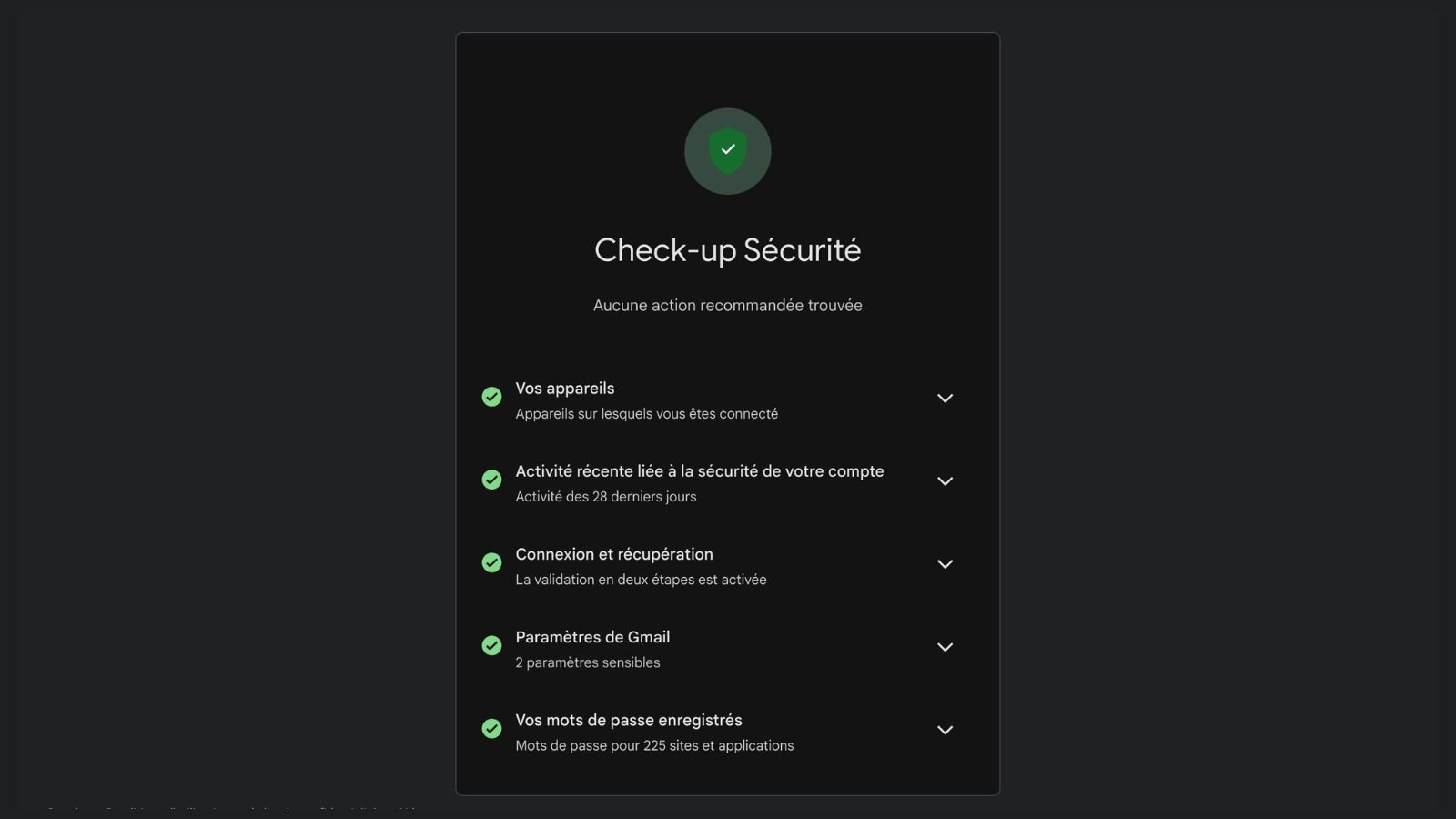 Un outil dédié pour vérifier la sécurité de votre compte. ©Google