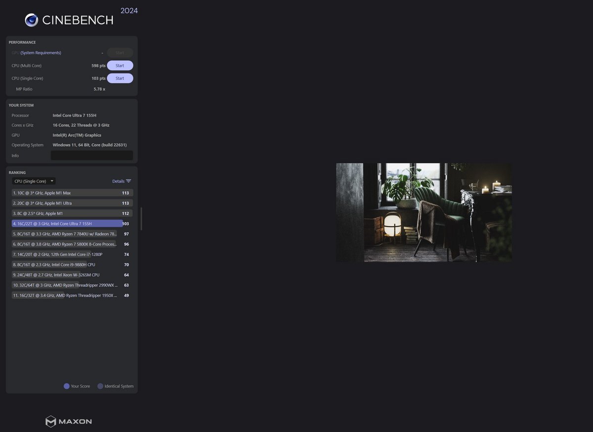 Les résultats sous Cinebench R24, sur secteur... © Nathan Le Gohlisse pour Clubic
