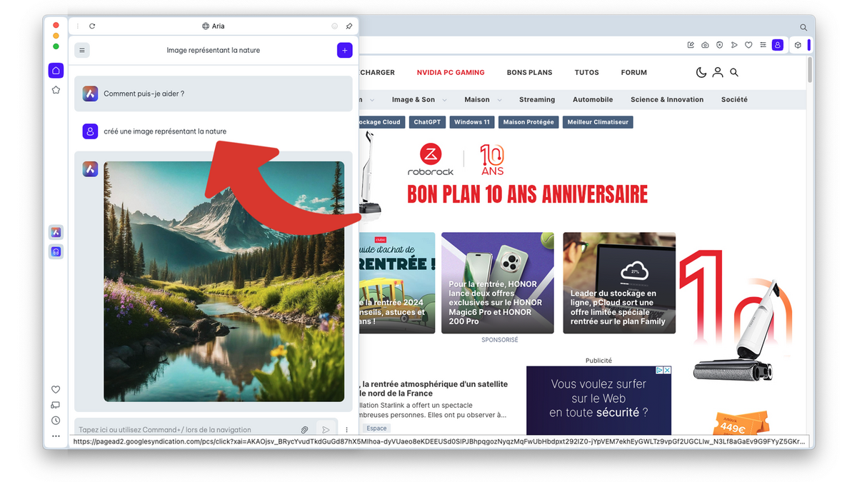 Demander de générer une image à Aria © Clubic