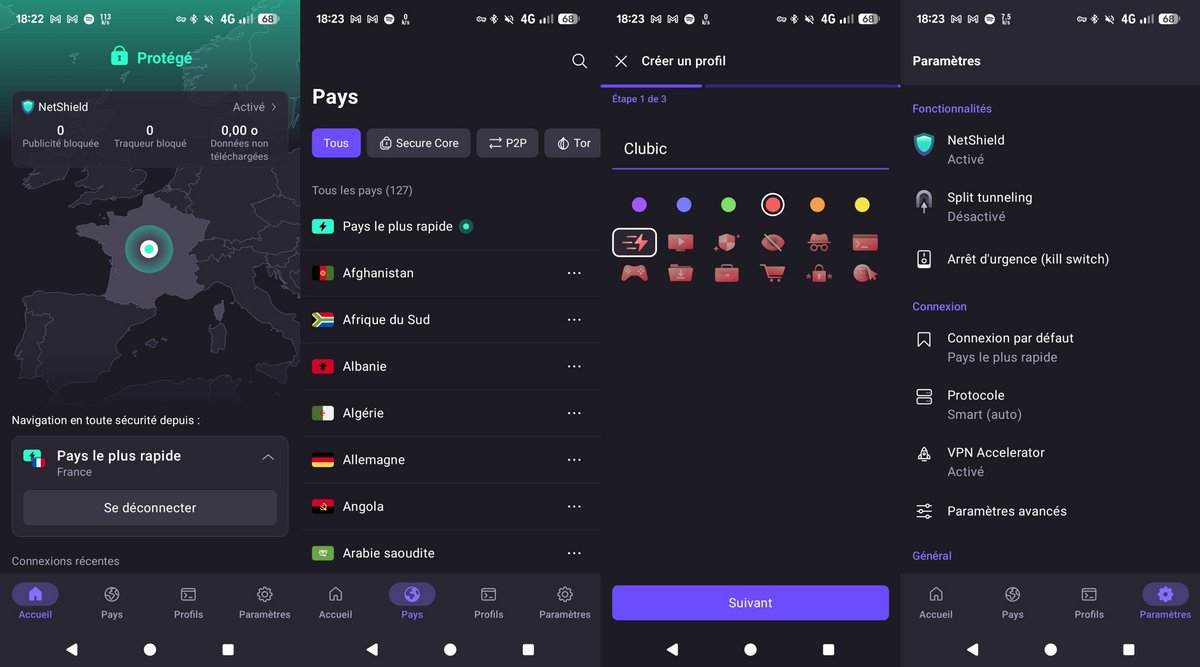 Proton VPN - L'application Android. © Clubic