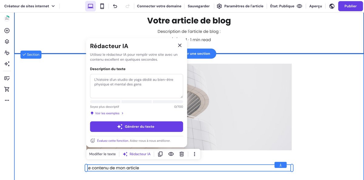 Créez des articles de blog en quelques secondes © Hostinger