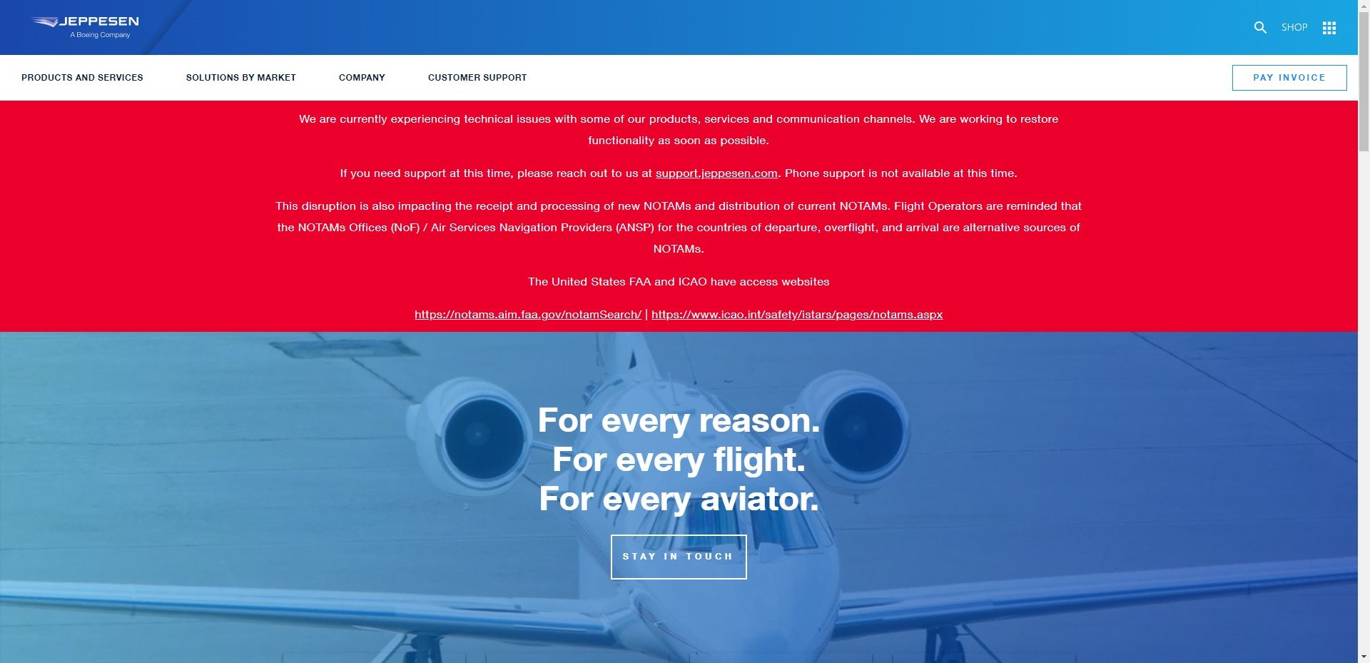 Capture d'écran du site web de Jeppesen vendredi (© Jeppesen)