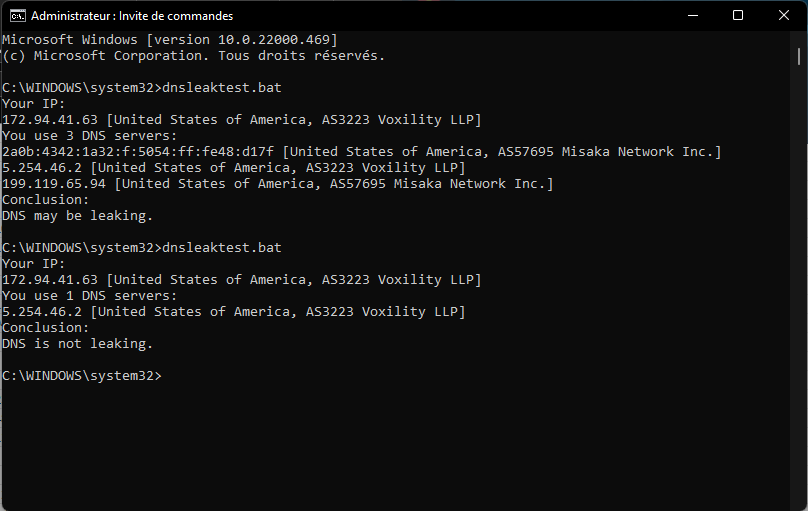 Les tests de fuites DNS attestent de la protection de la véritable adresse IP
