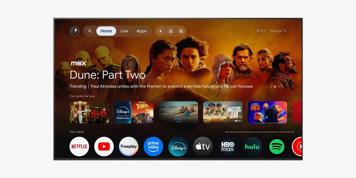 Le design de l'accueil Google TV. ©Google