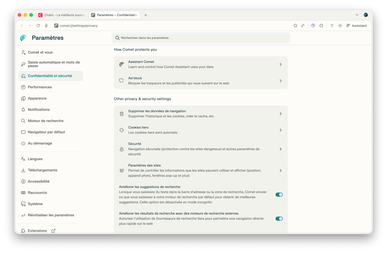 Un accès direct aux paramètres... en anglais